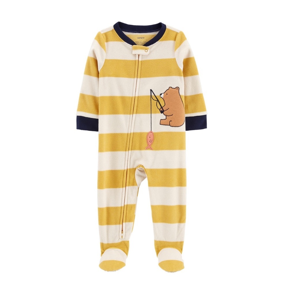 Carter’s Striped Fishing Bear Fleece Footed Pajama Sleeper 18 Months